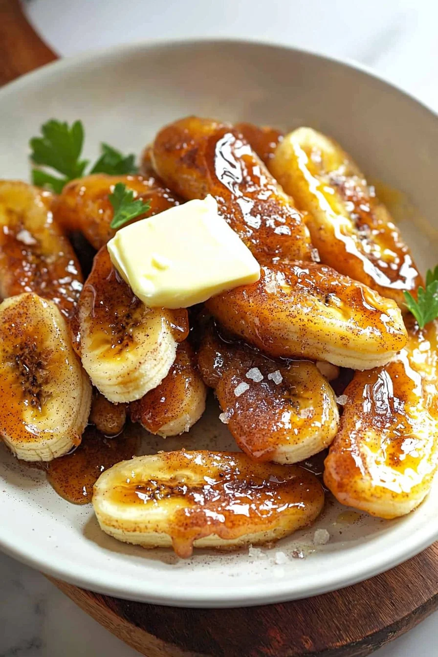 Delicious air fryer caramelized bananas served on a plate
