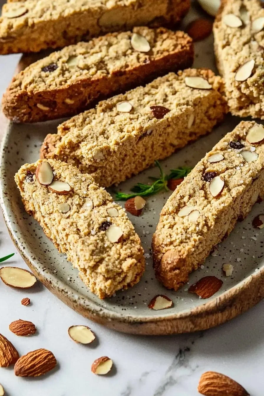 Homemade almond flour biscotti served with coffee on a wooden table