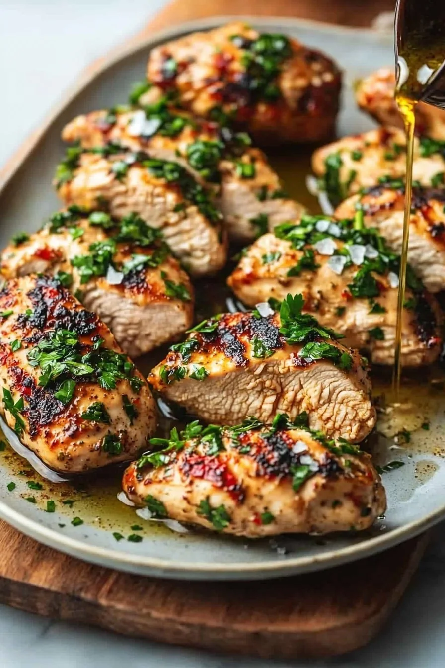 Delicious Argentinian chimichurri chicken garnished with herbs