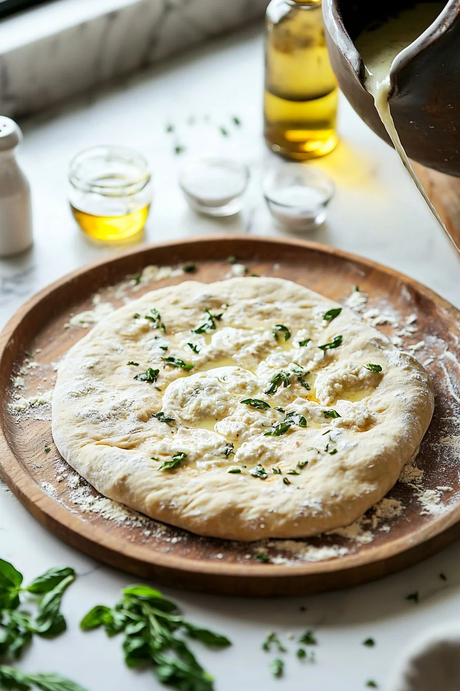 Freshly made artisan pizza dough ready for baking