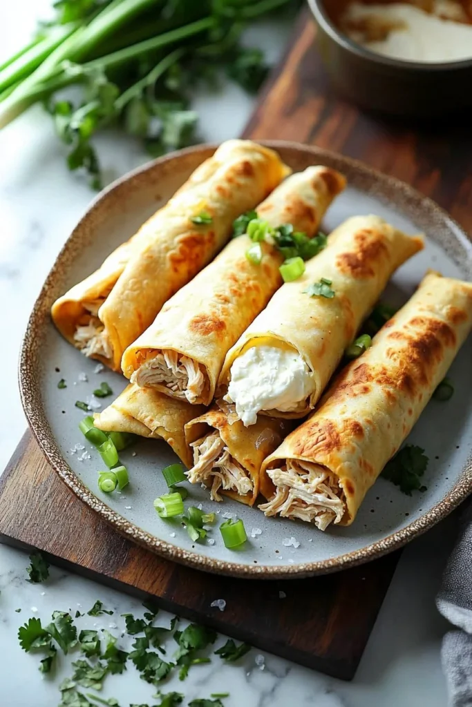 Baked cream cheese chicken taquitos served with dipping sauce
