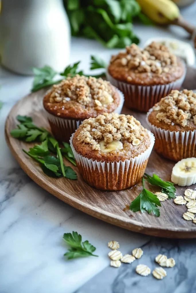 Delicious homemade Banana Crumble Muffins ready to be served