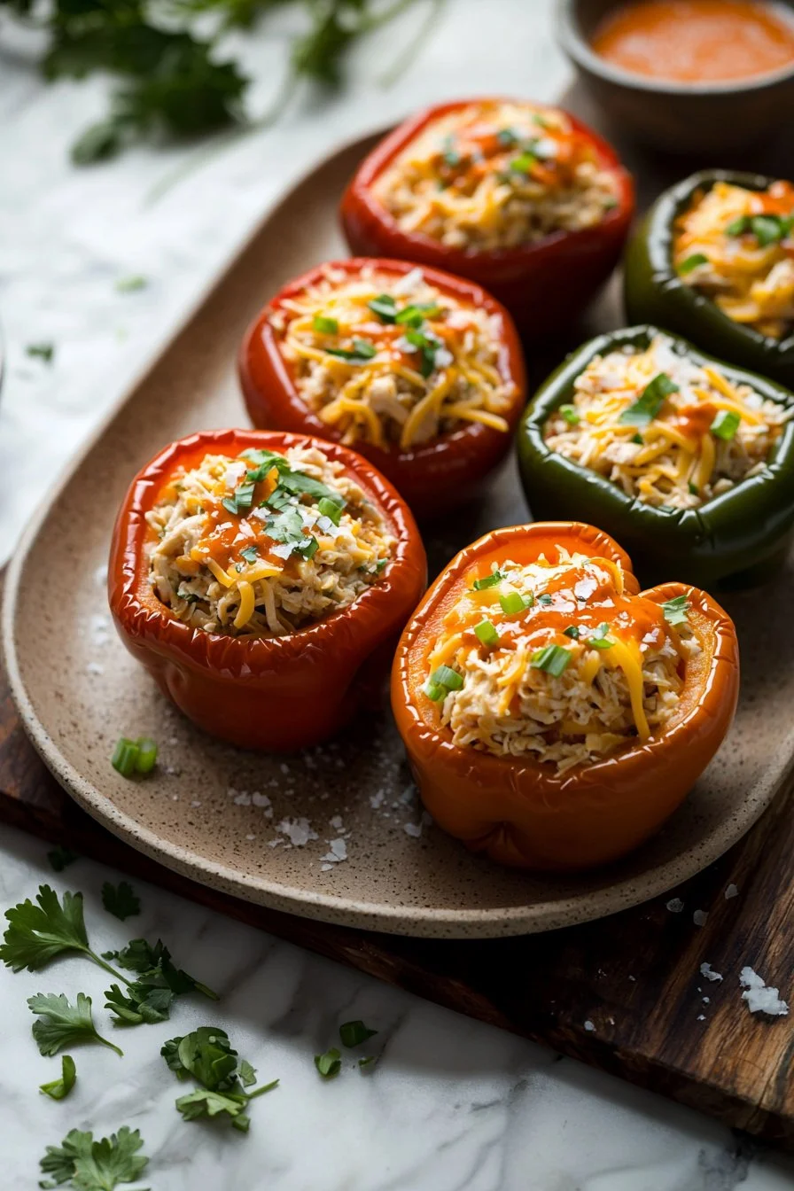 Buffalo Chicken Stuffed Peppers served on a plate