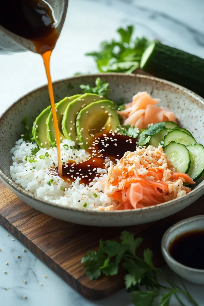 Delicious California sushi bowls topped with fresh ingredients and vibrant colors