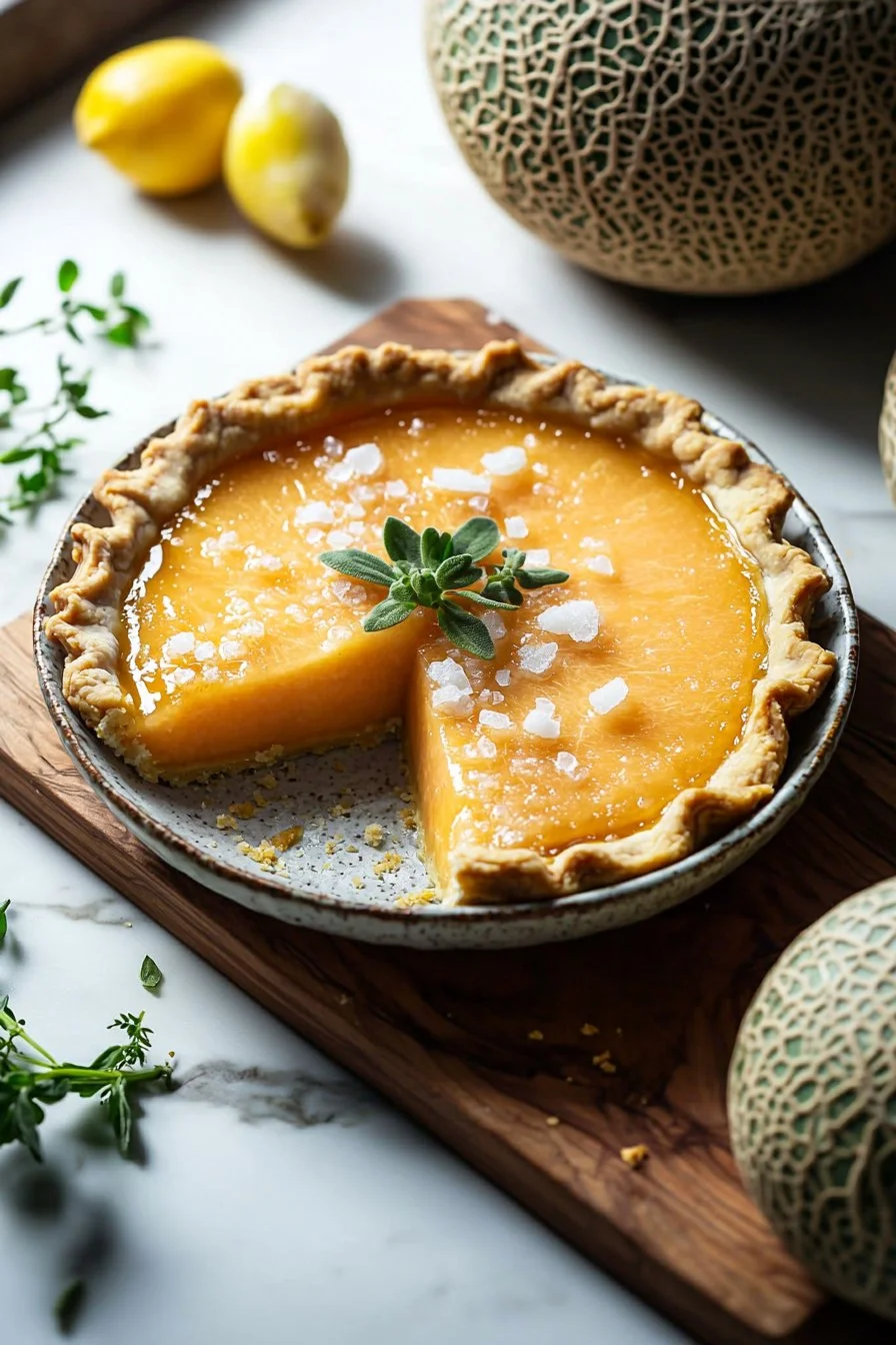 Delicious and refreshing cantaloupe pie served in a slice