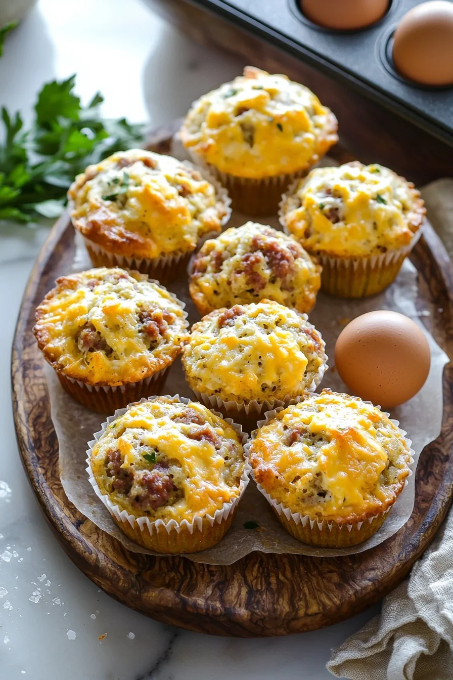 Cheddar Beef Sausage Muffins fresh out of the oven, golden and fluffy