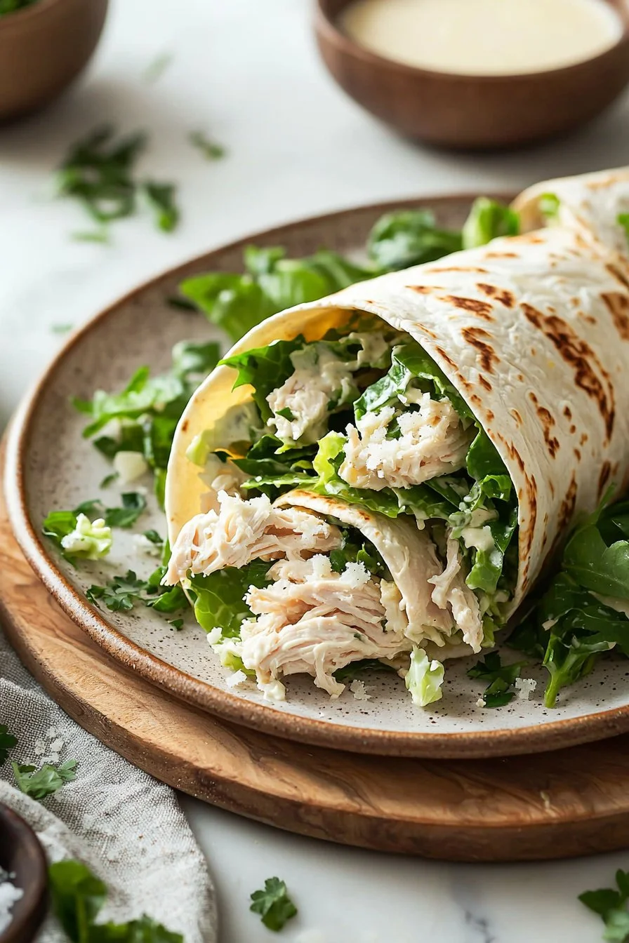 Delicious Chicken Caesar Wrap with lettuce and creamy dressing