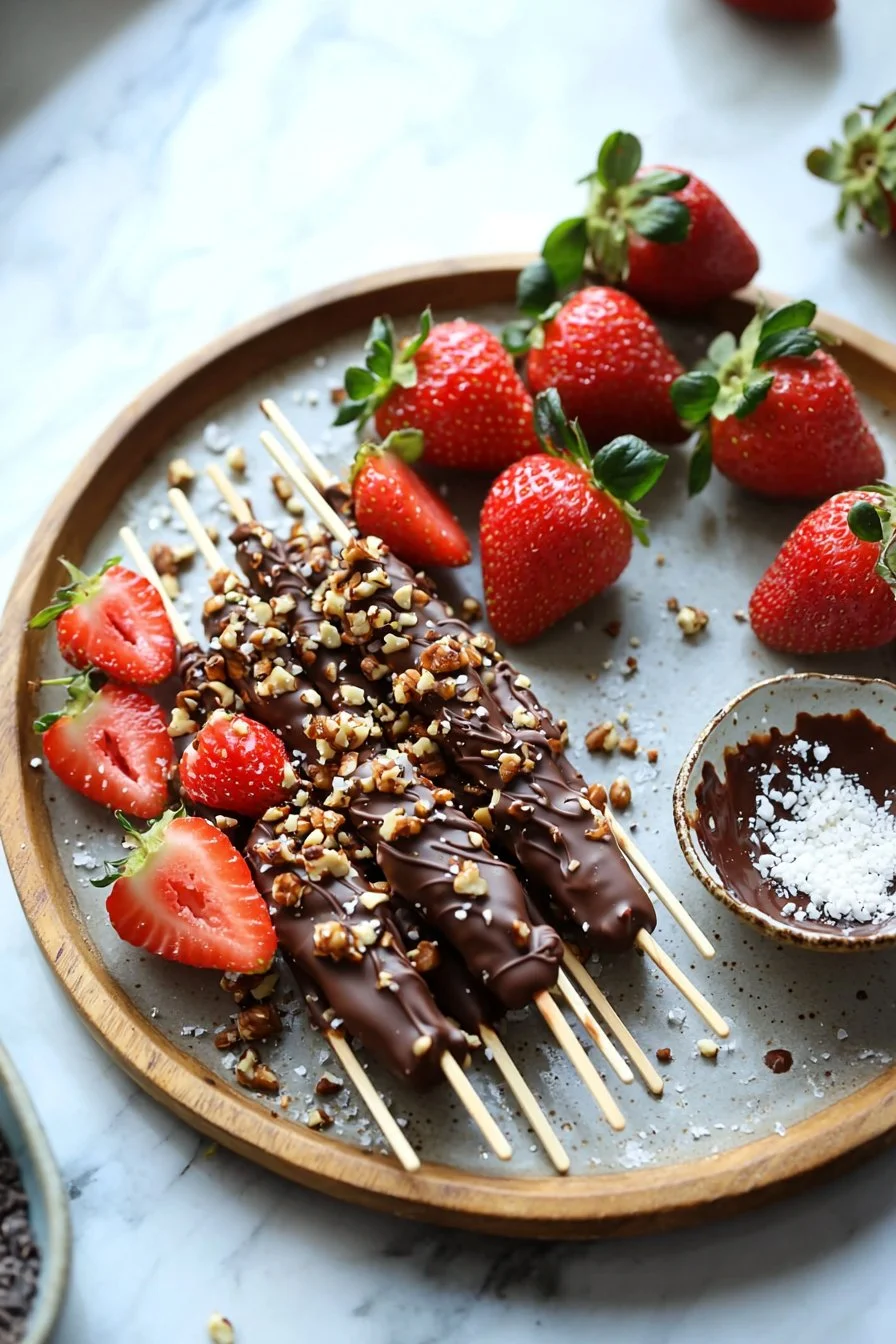 Chocolate-dipped strawberry pops ready to enjoy.