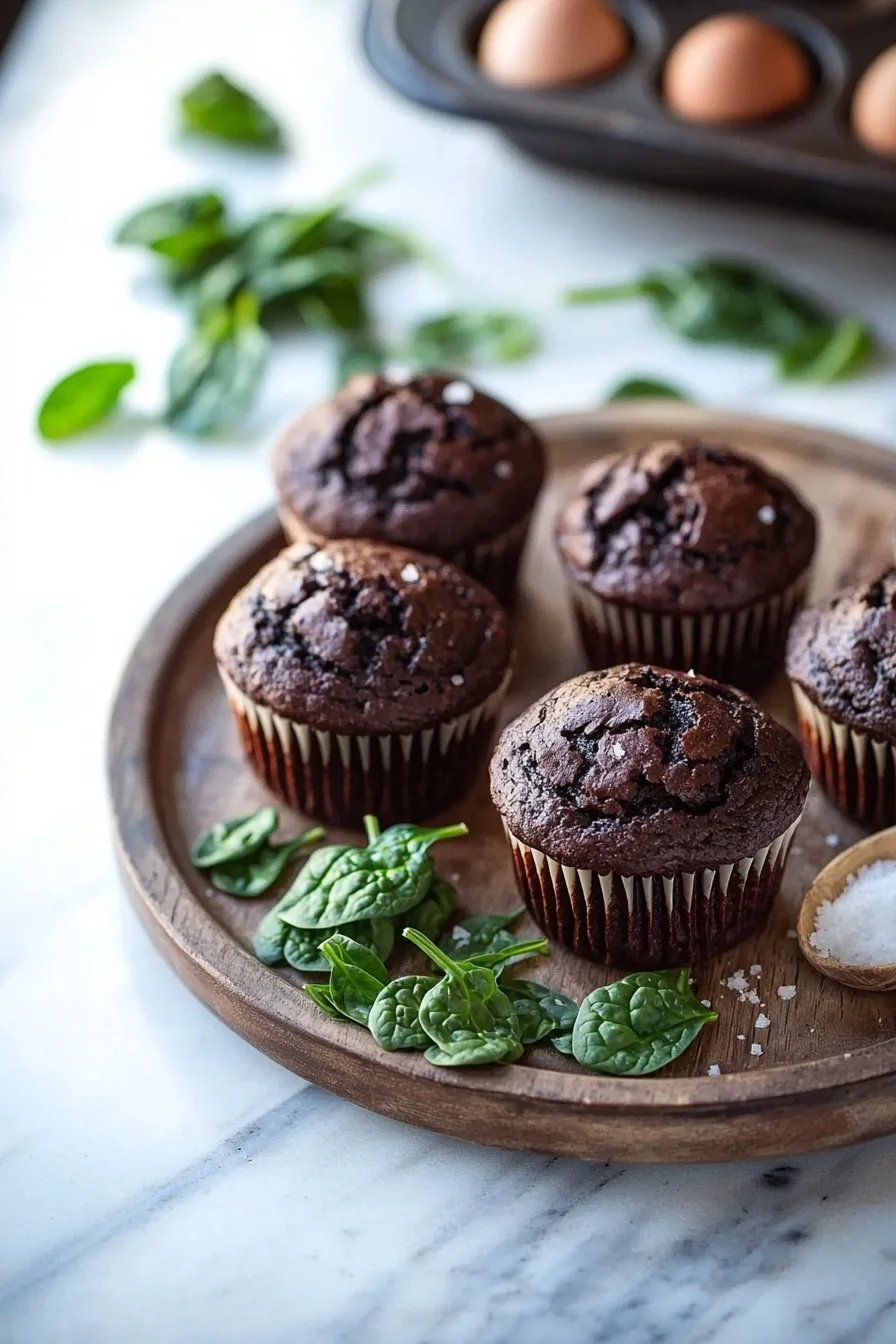 Delicious chocolate spinach muffins, a healthy dessert option with rich flavor.
