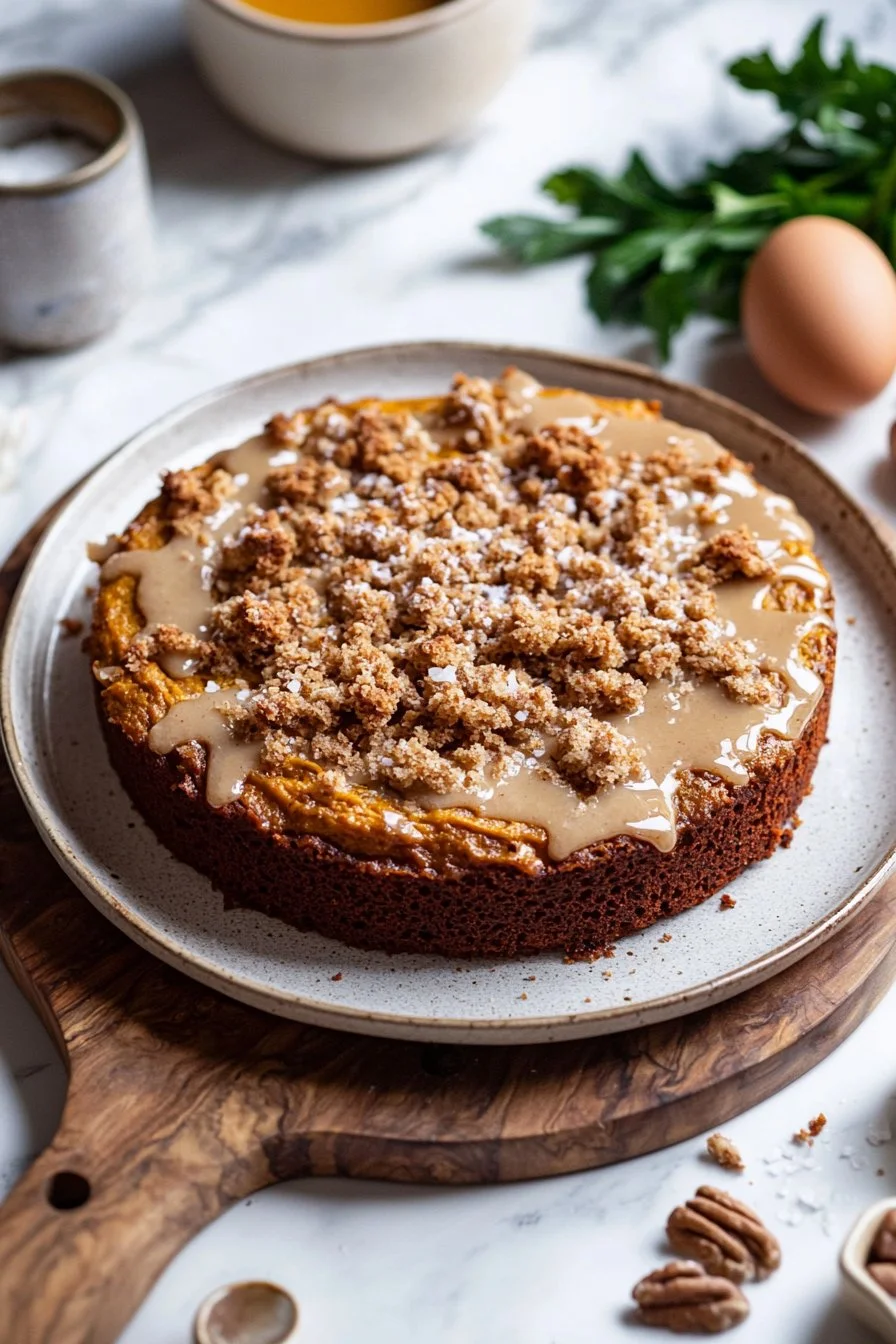Cinnamon Streusel Pumpkin Coffee Cake topped with brown sugar streusel