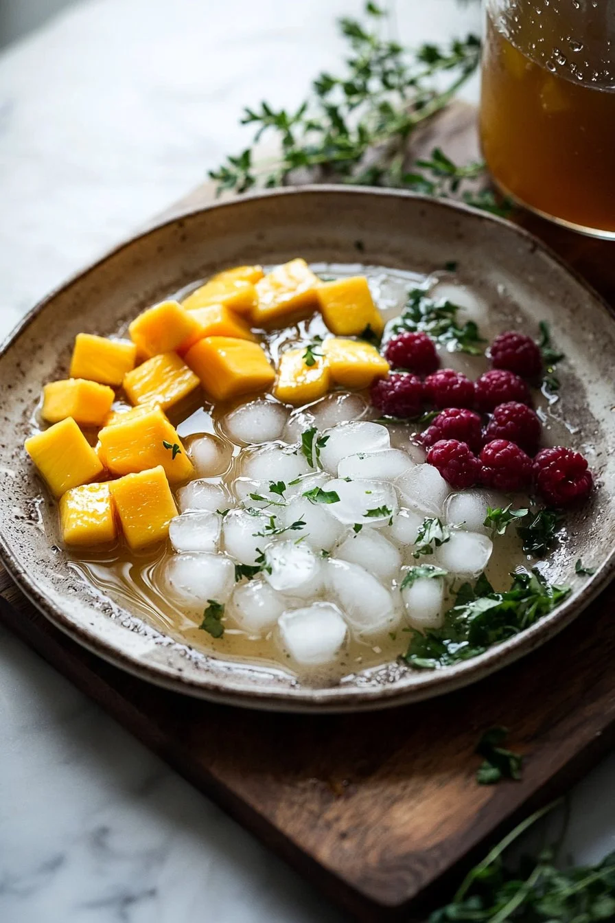 Refreshing coconut fruit drink served in a glass, perfect for hydration.