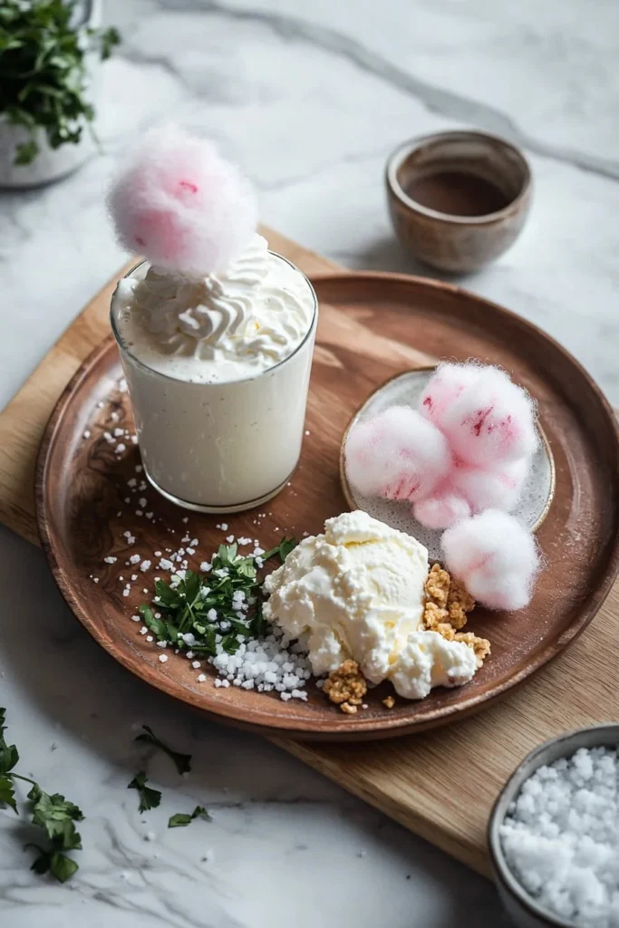 Delicious cotton candy milkshake topped with colorful sprinkles and whipped cream