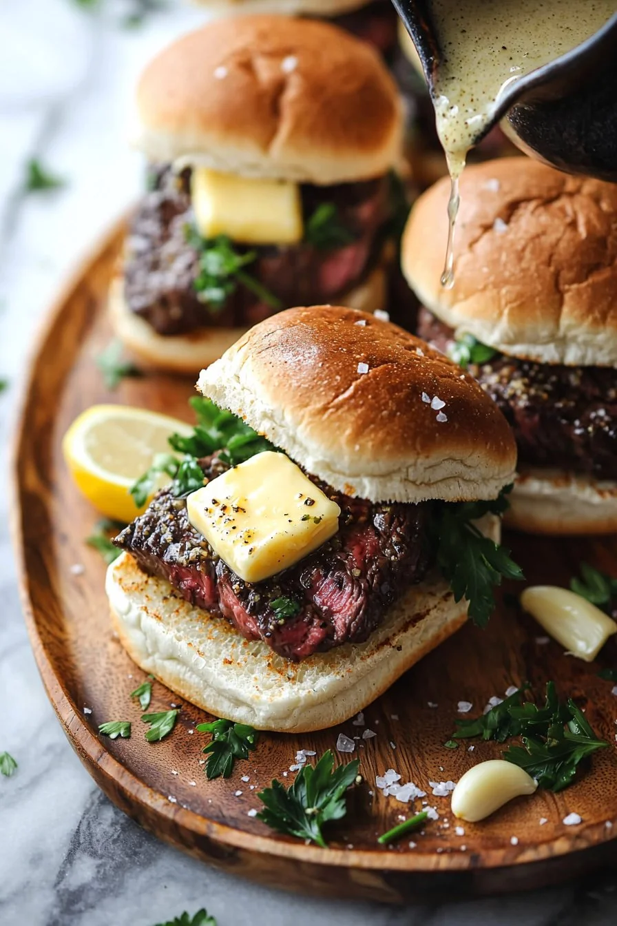 Delicious Cowboy Butter Steak Sliders served on a platter