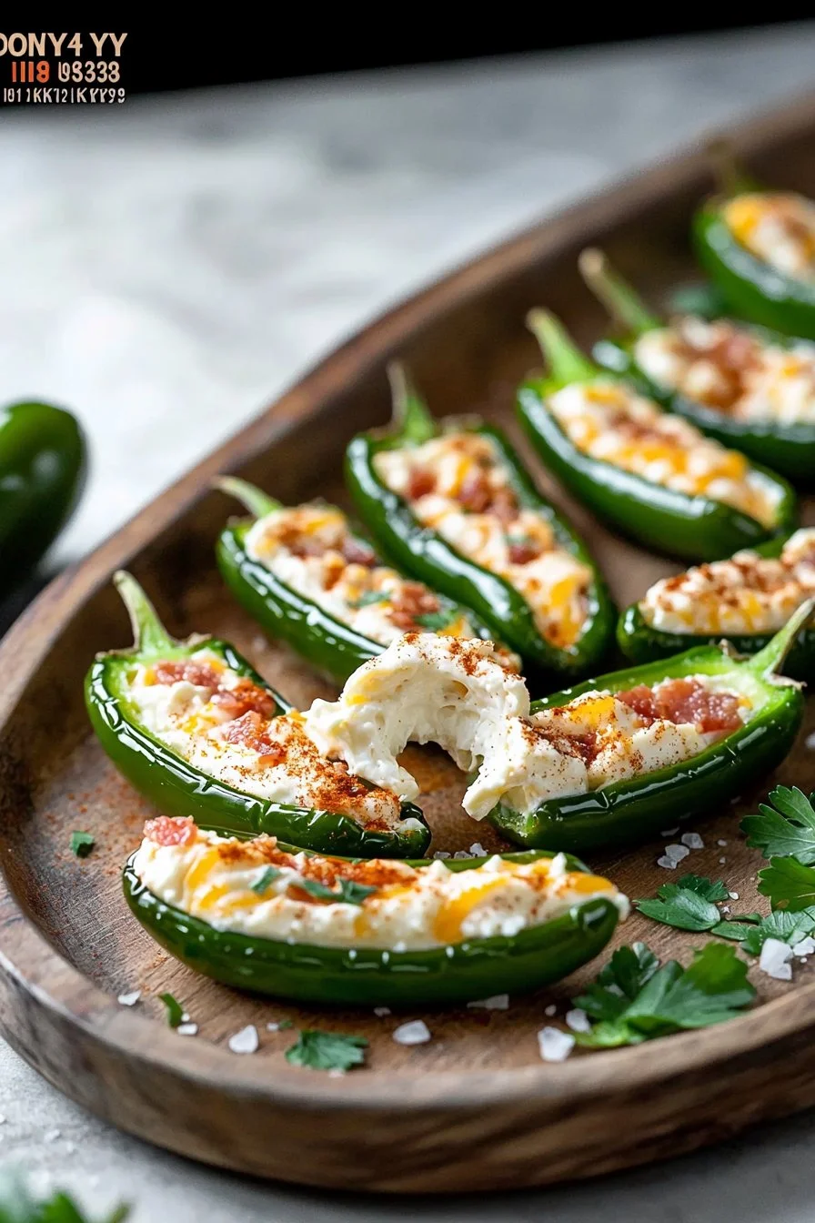 Delicious Cowboy Jalapeño Poppers ready to be served as a tasty appetizer.