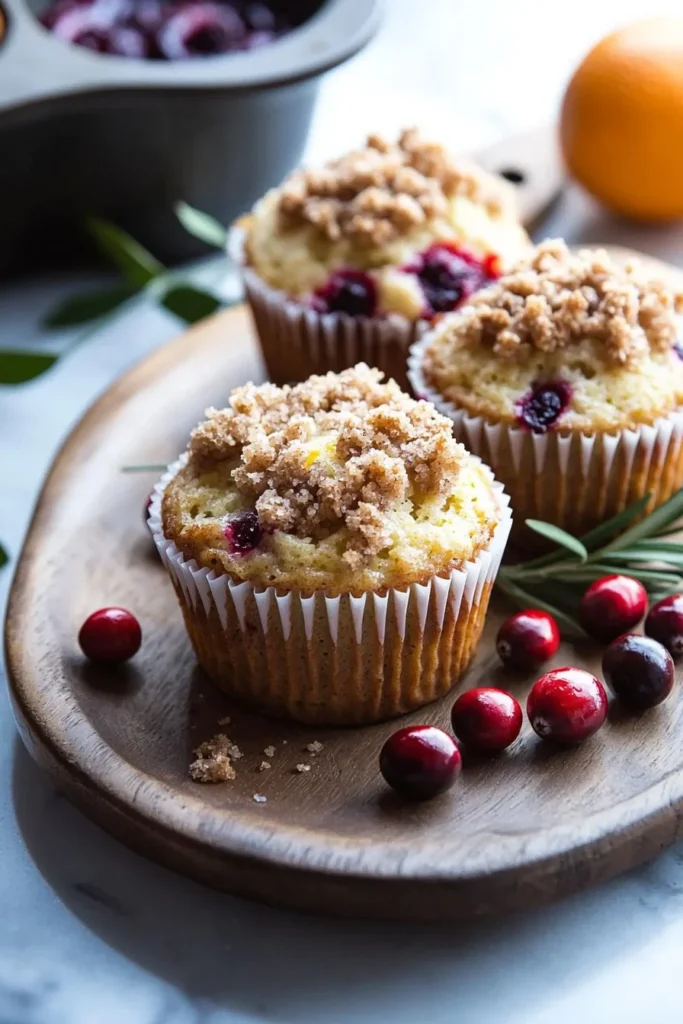 Freshly baked Cranberry Orange Streusel Muffins on a cooling rack.