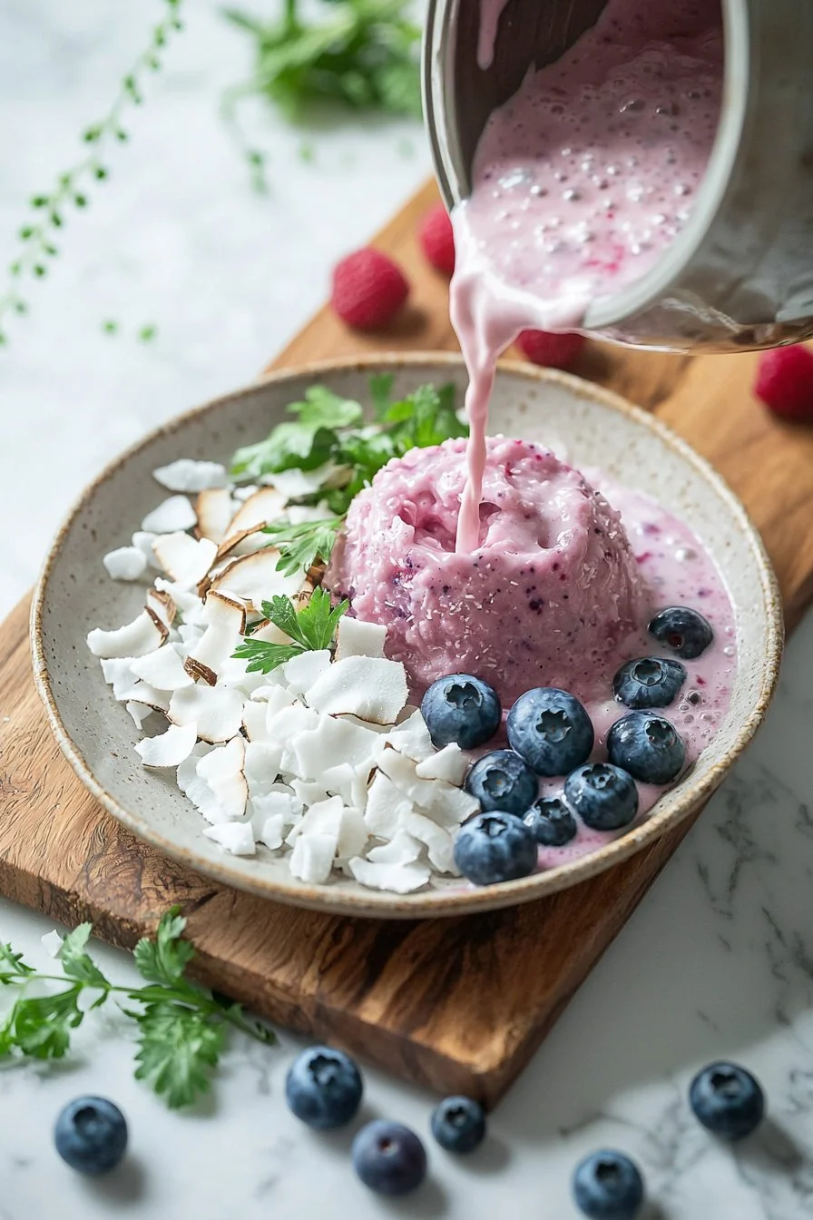 Creamy Coconut Blue Raspberry Slushie in a colorful cup with ice and tropical garnishes