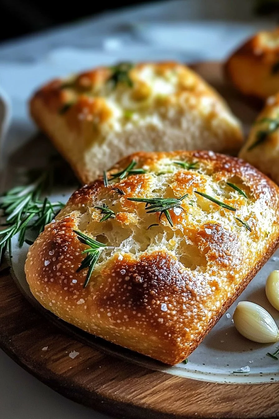 Crispy homemade garlic rosemary bread fresh out of the oven.