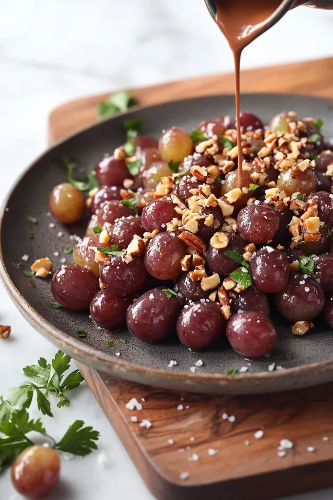 A close-up image of crunchy candy grapes, highlighting their sweet and colorful coating.