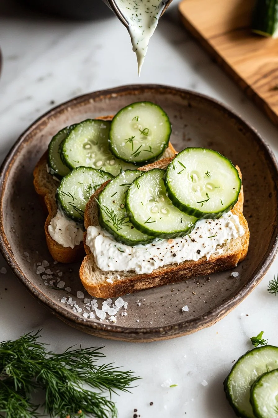 Delicious cucumber sandwich with fresh herbs on whole grain bread