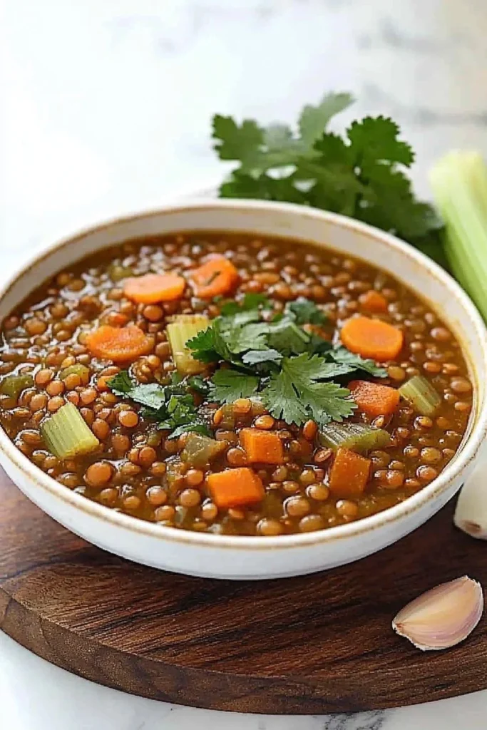 A bowl of flavorful Curry Lentil Soup garnished with herbs and spices