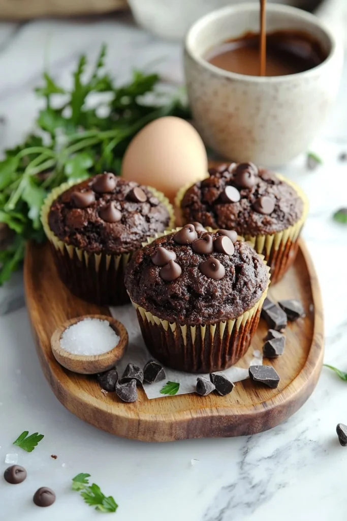 Delicious double chocolate coffee muffins fresh out of the oven