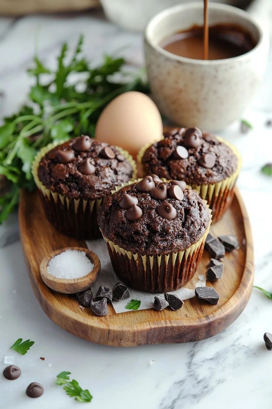 Delicious double chocolate coffee muffins fresh out of the oven