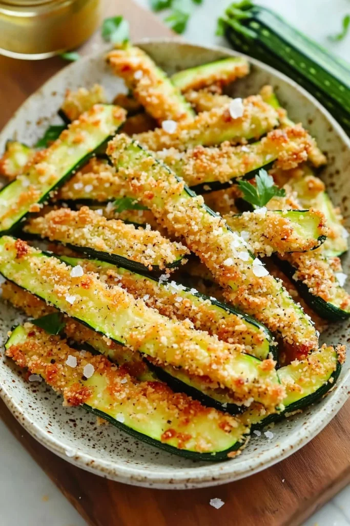 Crispy Easy Parmesan Zucchini Fries on a plate