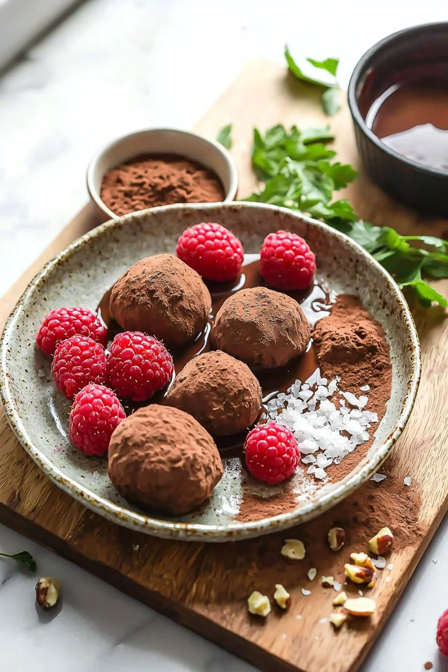 Delicious easy raspberry truffles displayed on a plate