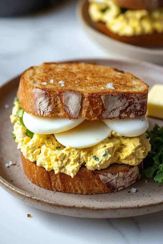 Delicious homemade egg sandwich on a plate