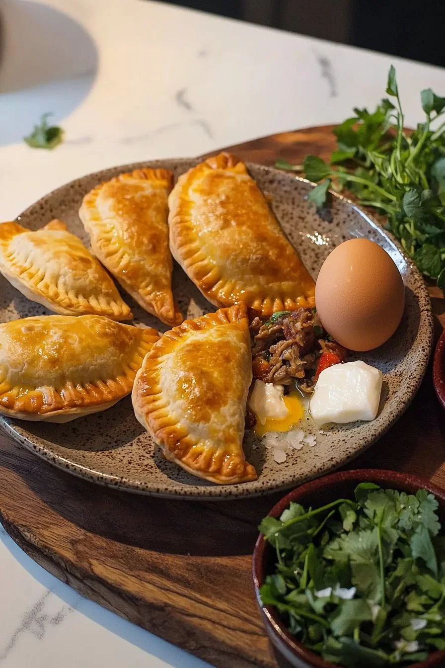 Image of freshly baked empanadas filled with meat and vegetables