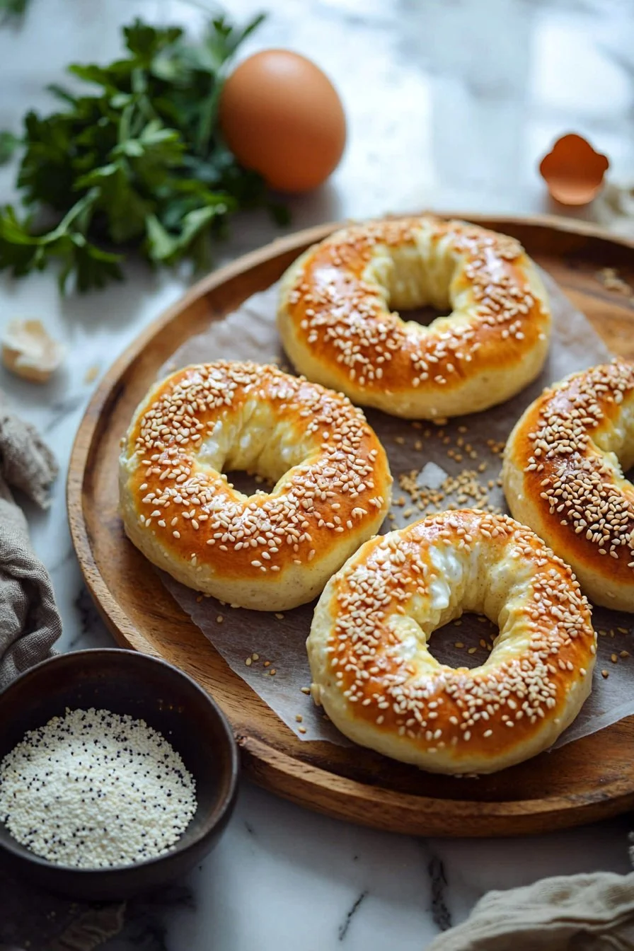 Fluffy Greek yogurt bagels ready to be enjoyed with cream cheese.