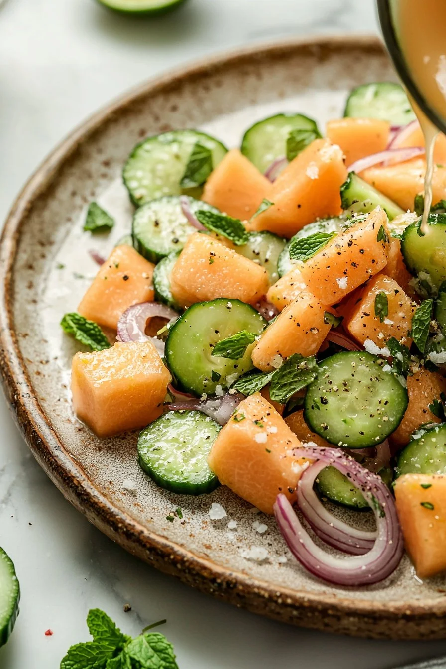 Fresh cantaloupe cucumber salad with vibrant colors and textures