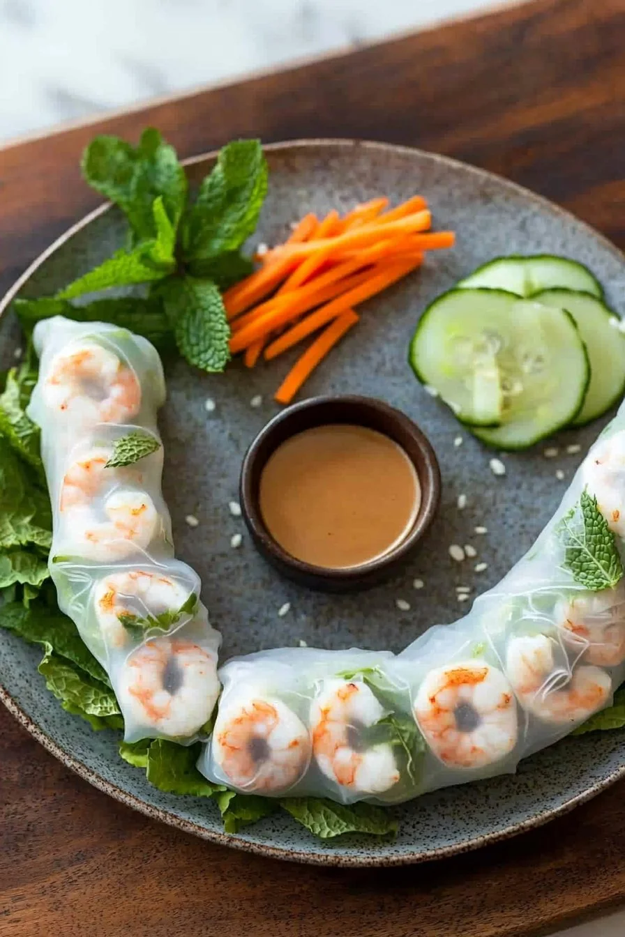 Fresh Vietnamese spring rolls with vibrant vegetables and herbs