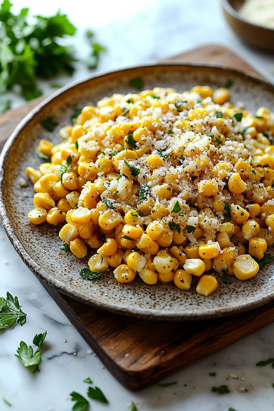 Delicious Garlic Parmesan Corn served in a bowl, perfect for side dish lovers.
