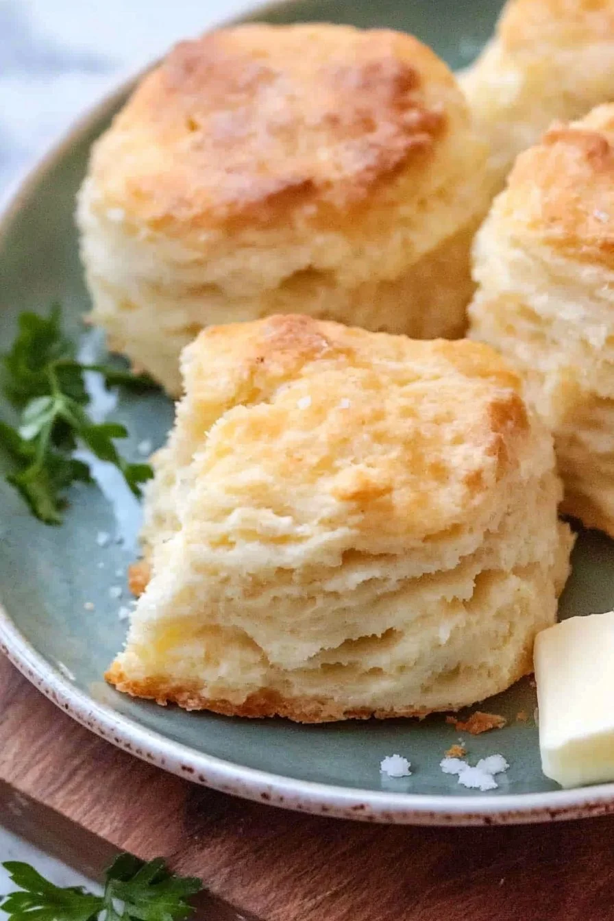 Freshly baked Southern buttermilk biscuits on a wooden table.