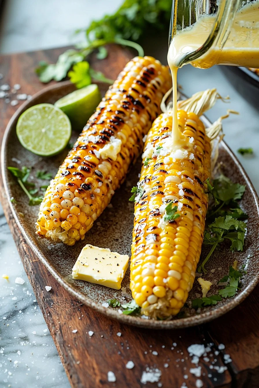 Delicious grilled corn on the cob charred to perfection on a barbecue grill