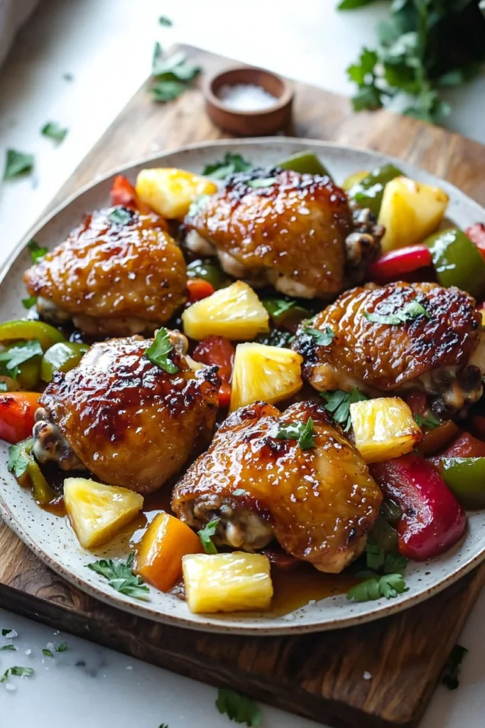 Hawaiian Chicken Sheet Pan with colorful vegetables and savory chicken.