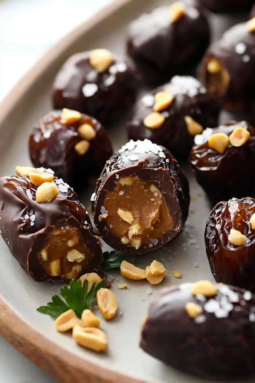 Healthy chocolate covered Snickers stuffed dates recipe