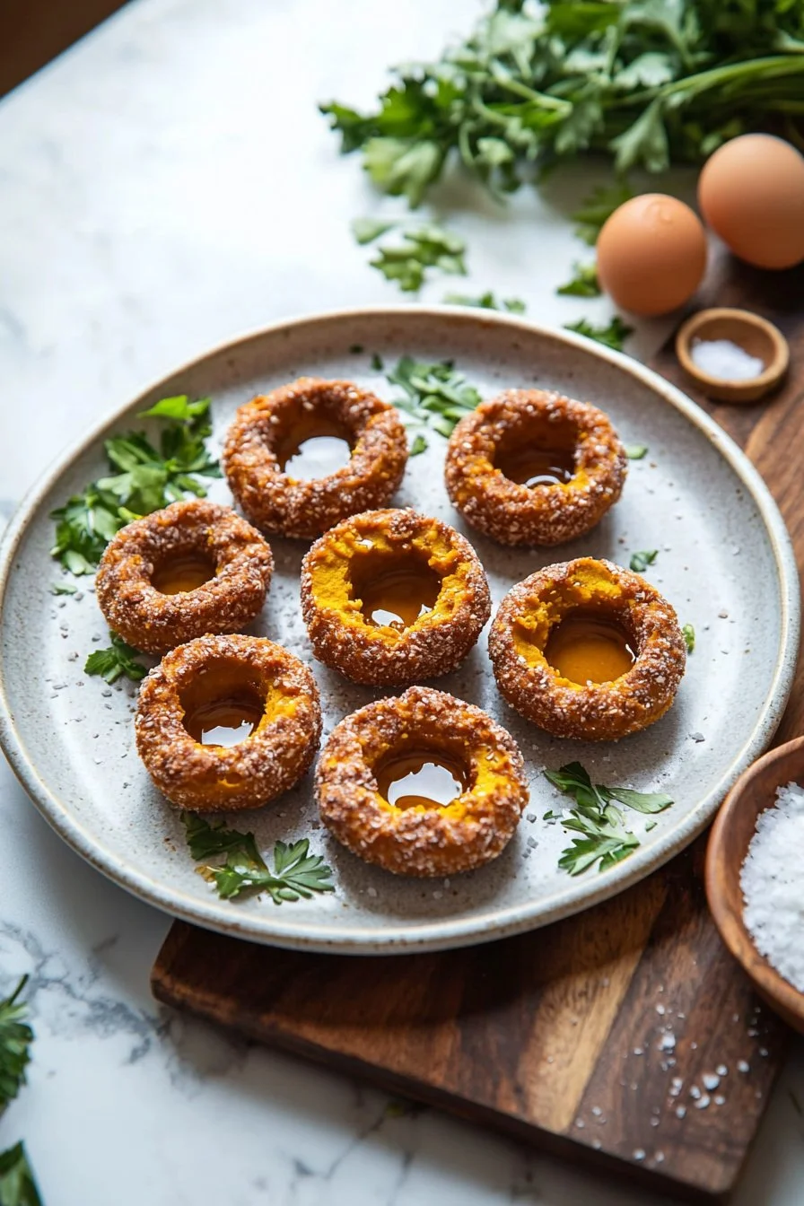 Healthy pumpkin donut holes served on a plate with a sprinkle of cinnamon sugar