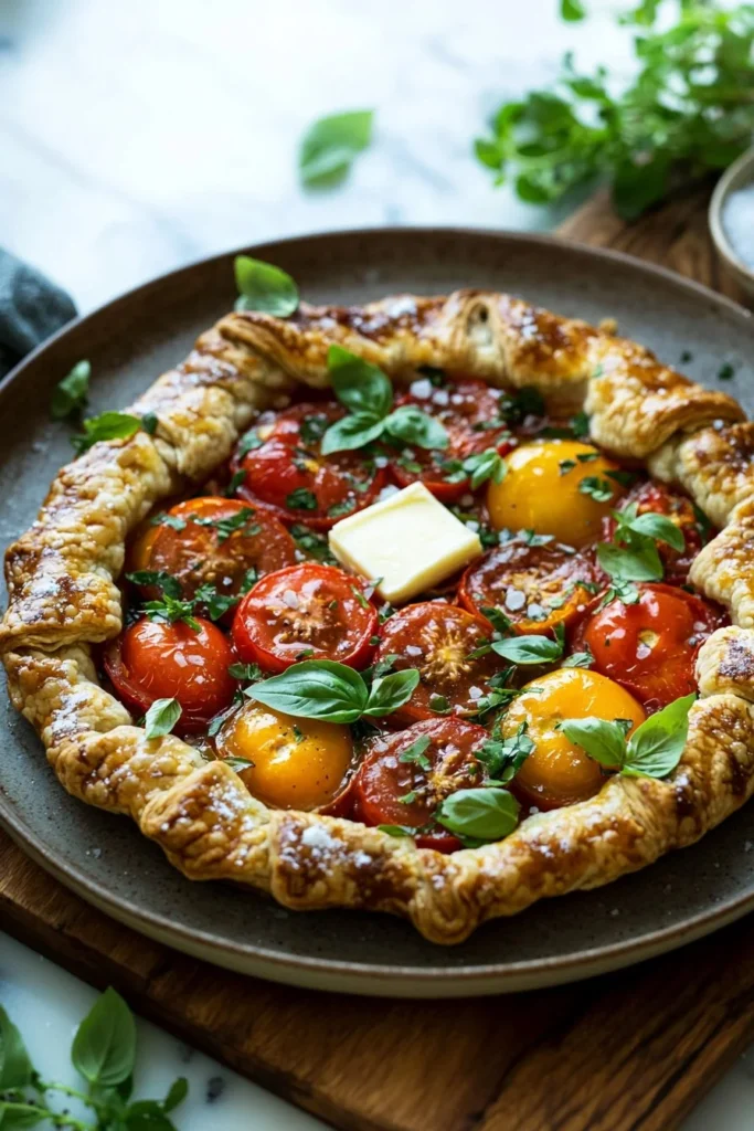Heirloom tomato galette with fresh herbs and flaky crust