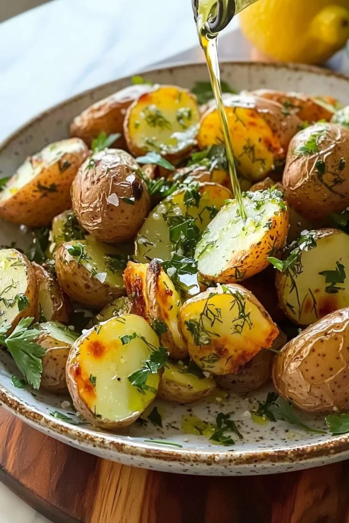 Herbed Roasted Potato Salad with fresh herbs and colorful vegetables