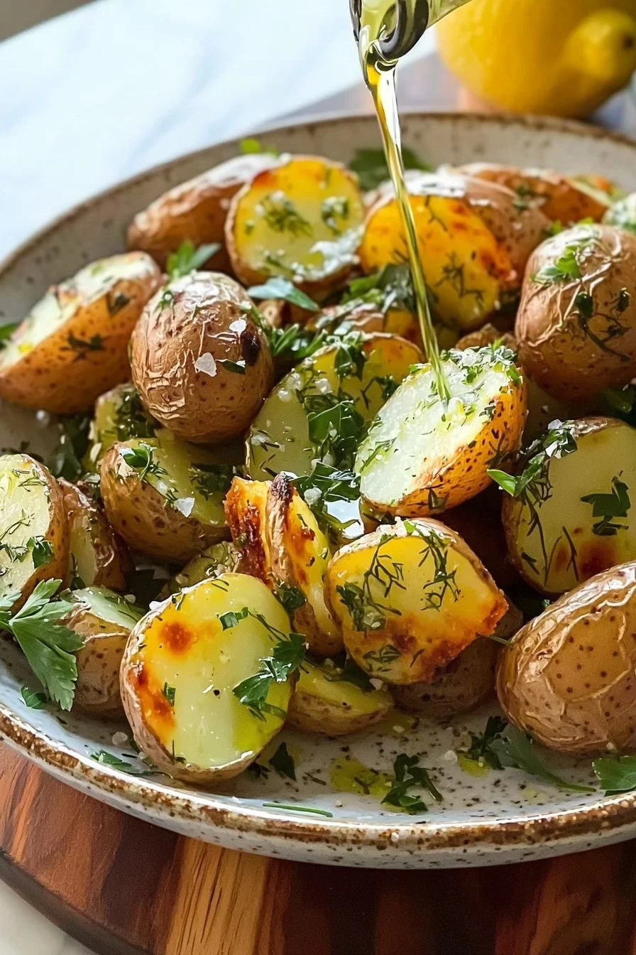 Herbed Roasted Potato Salad with fresh herbs and colorful vegetables