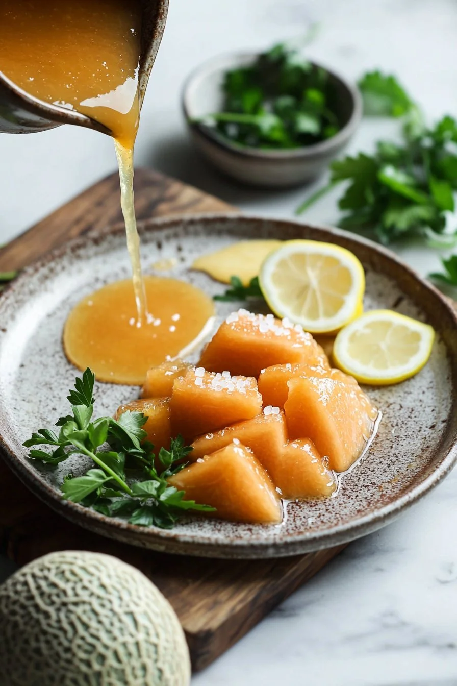Homemade cantaloupe jam in a jar with fresh cantaloupe slices