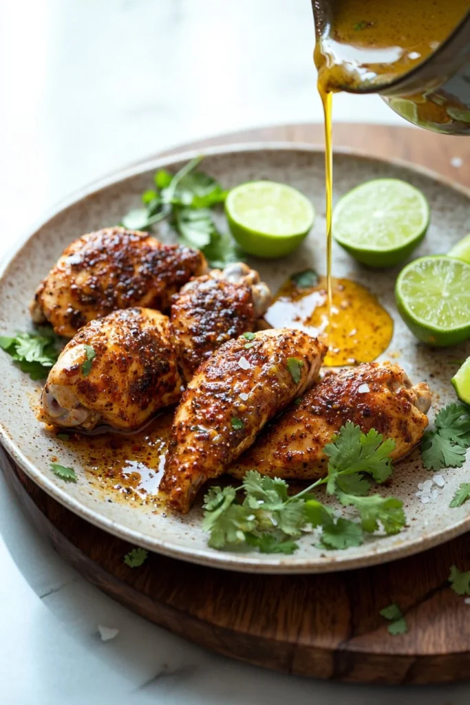 Bowl of homemade Mexican chicken marinade with spices and herbs.