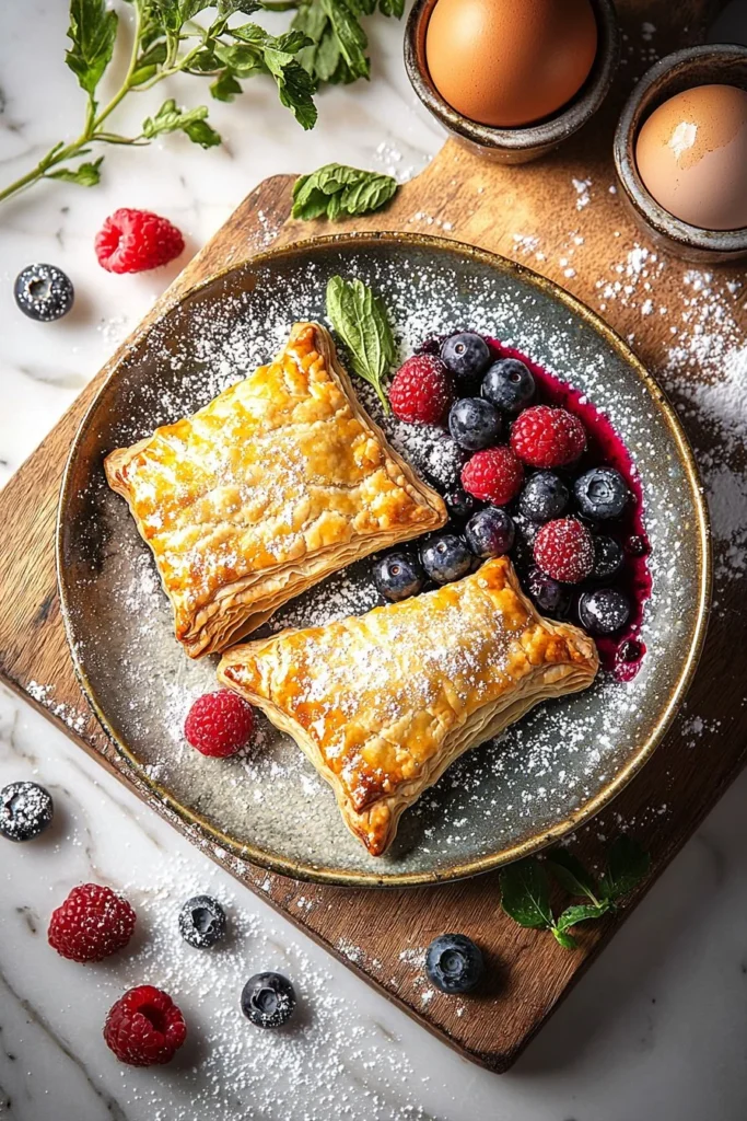 Delicious homemade mixed berry turnovers baked to golden perfection.