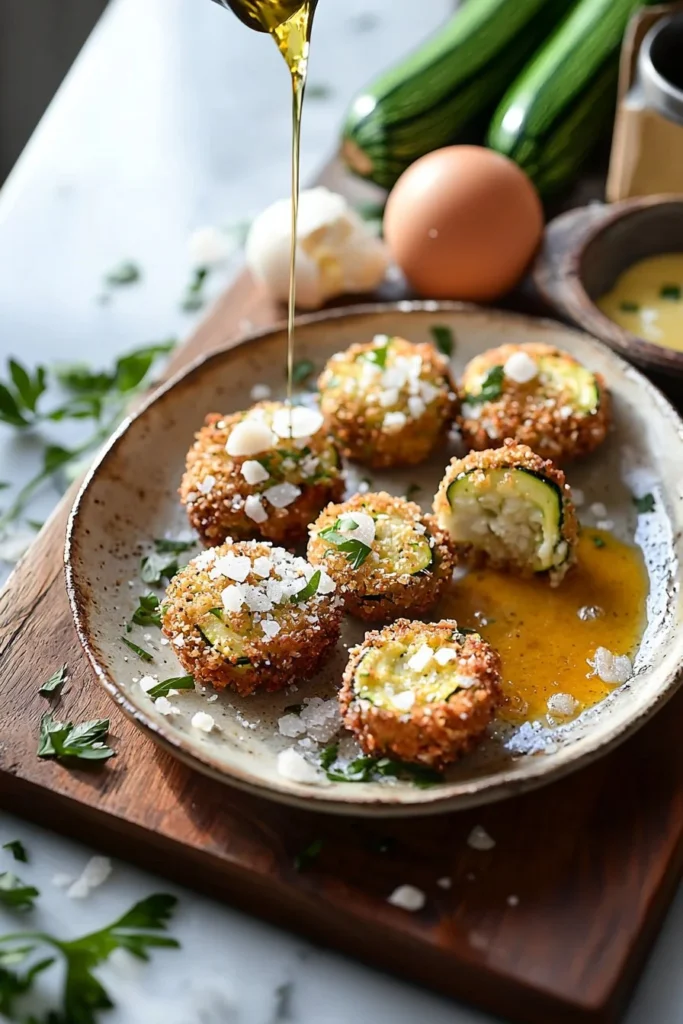 Italian-inspired zucchini garlic bites served on a plate
