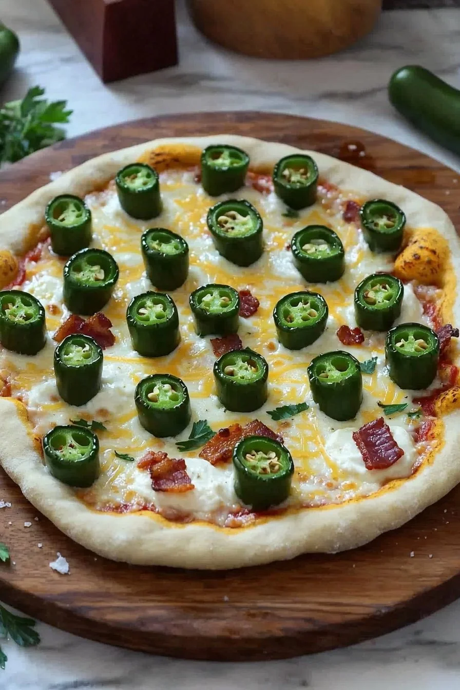 Delicious Jalapeño Popper Pizza with cheese and jalapeños