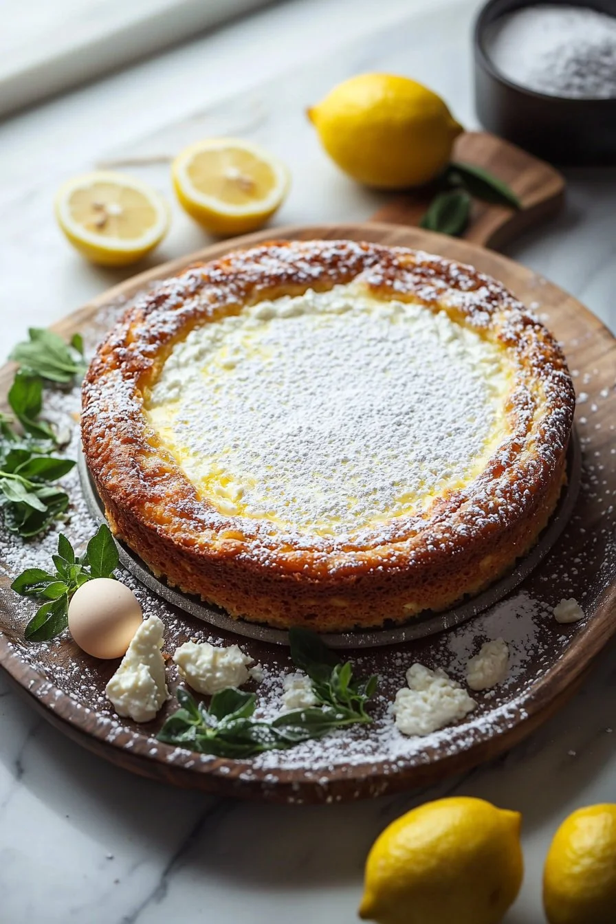 Delicious slice of lemon ricotta cake with fresh lemon zest garnish