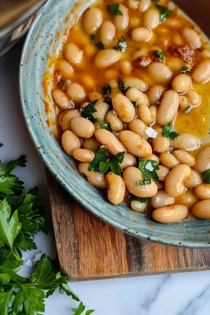 Delicious Marry Me Butter Beans served in a bowl with herbs