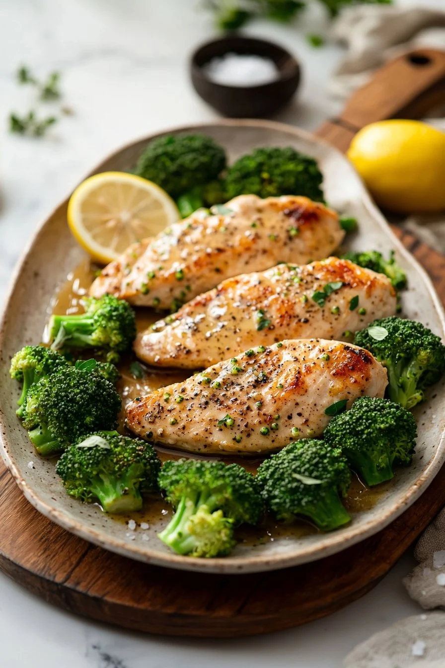 Mediterranean Chicken and Broccoli dish served on a plate